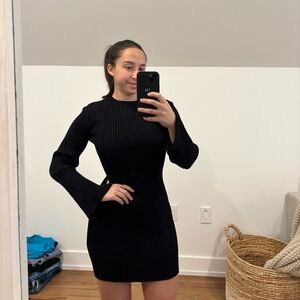 Elegant Black Ribbed Dress